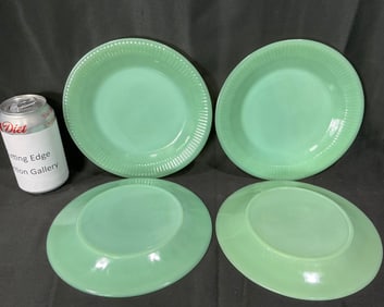 Set of 4 Fire-King Jadeite "Jane Ray" Ribbed Dinner Plates