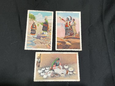 Group of 3 Vintage Southwestern Postcards Frasher's Fotos Pueblo & Plains Indian Scenes