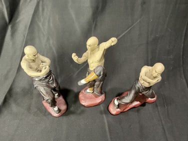 Set of Three Martial Arts Figurines, Handcrafted Resin Sculptures