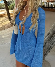 Saodimallsu Blue Knit Long Sleeve Dress, Size Large