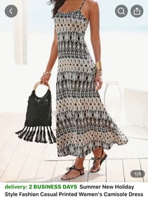 Black & Beige Ikat Print Maxi Dress, Size Large