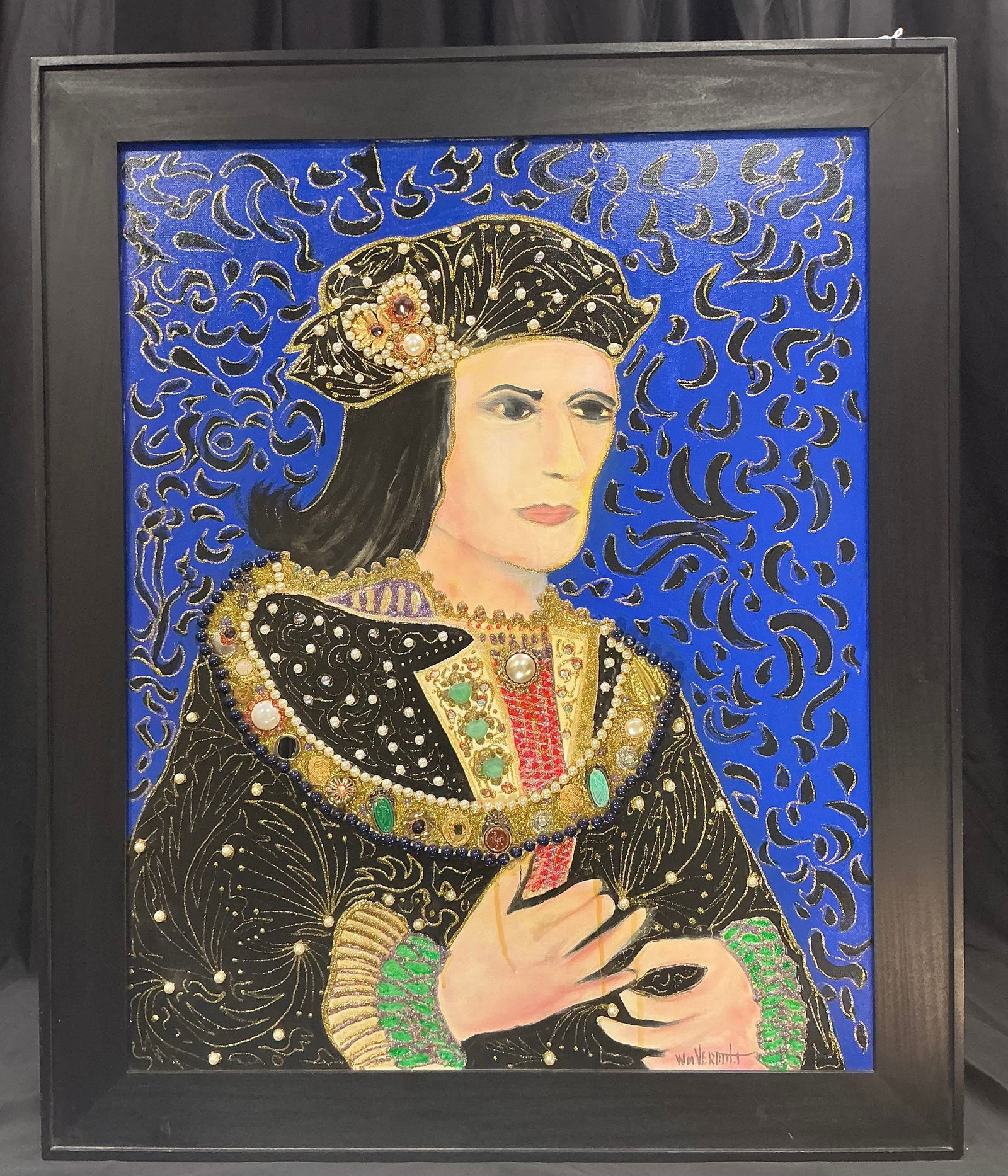 King Richard III by William Verdult: Original oil painting on canvas by renowned Dutch-American artist William Verdult (1939–2016), titled 'King Richard III.' This richly detailed portrait depicts the 15th-century English monarch adorn