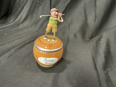 Vintage Greens Fees Golfer Figurine with Barrel Bank
