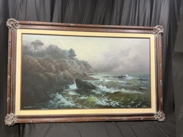 E. Garin Large Coastal Seascape Oil Painting