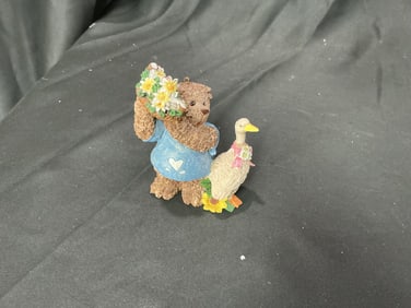 Bear with Flowers and Duck Figurine