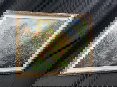 After Claude Monet, Impressionist Garden Scene, print on board, Framed