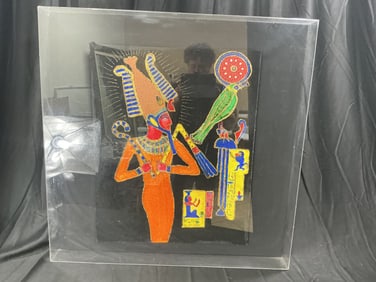 Egyptian Deity Relief Painting on Black Velvet By William Verdult