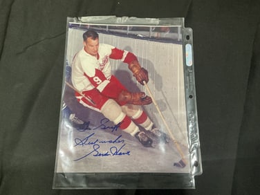 Signed Vintage Action Photograph of Hockey Legend Gordie Howe – "To Buff Best wishes"