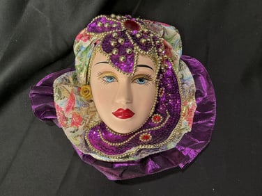 Decorative Venetian-Style Masquerade Mask with Purple Sequin Headdress