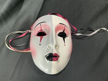 Clay Art San Francisco Harlequin-Style Porcelain Mask with Split Color Design