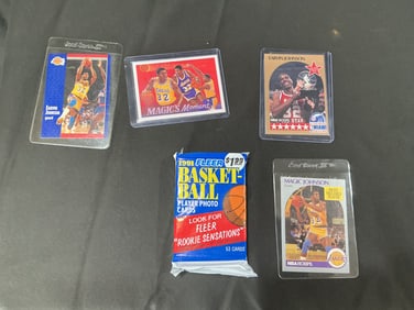 Magic Johnson Basketball Card Group with Unopened 1991 Fleer Pack