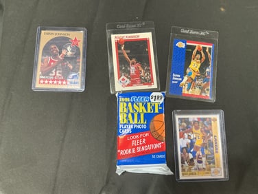 Magic Johnson Basketball Card Lot with Unopened 1991 Fleer Pack