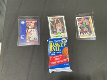 Larry Bird Basketball Card Trio with Unopened 1991 Fleer Pack