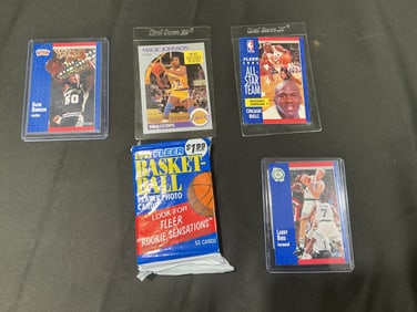 Mixed Legends Basketball Card Group with Unopened 1991 Fleer Pack