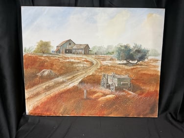 Rural Farm Landscape with Wagon Signed Roger Pool