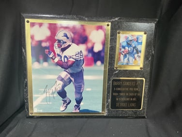 Barry Sanders Autographed Detroit Lions Career Stats Photo Plaque