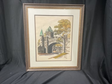 Vintage Hand-Colored Lithograph of Porte Saint-Louis, Quebec CityCharming mid-20th-century print