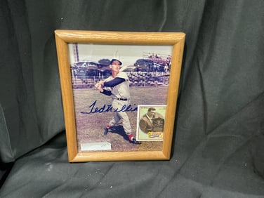 Ted Williams Signed Framed Display with Baseball Heroes Card