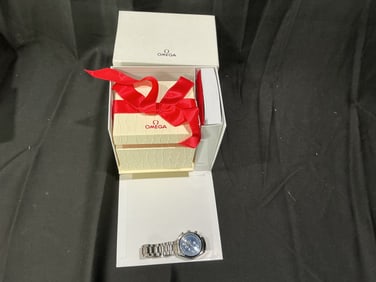 Unworn Omega Speedmaster Automatic Chronograph Wristwatch with Blue Dial, Box and Papers
