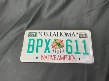 Oklahoma 'Native America' License Plate – BPX 611 (2008 Sticker)