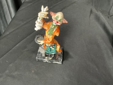 Italian Painted Clown Figurine with Rabbit on Marble Base