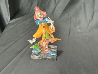 Hand-Painted Italian Clown Sculpture on Carrara Marble Base