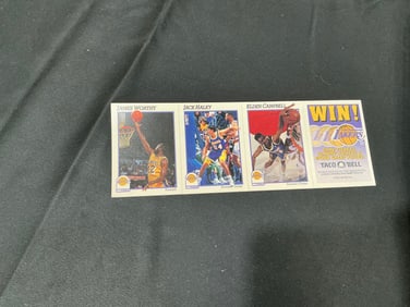1991-92 NBA Hoops Taco Bell Los Angeles Lakers Promotional 3-Card Uncut Panel - James Worthy, Jack