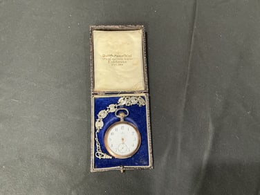 Omega Open-Face Pocket Watch with Chain in Original Presentation Case