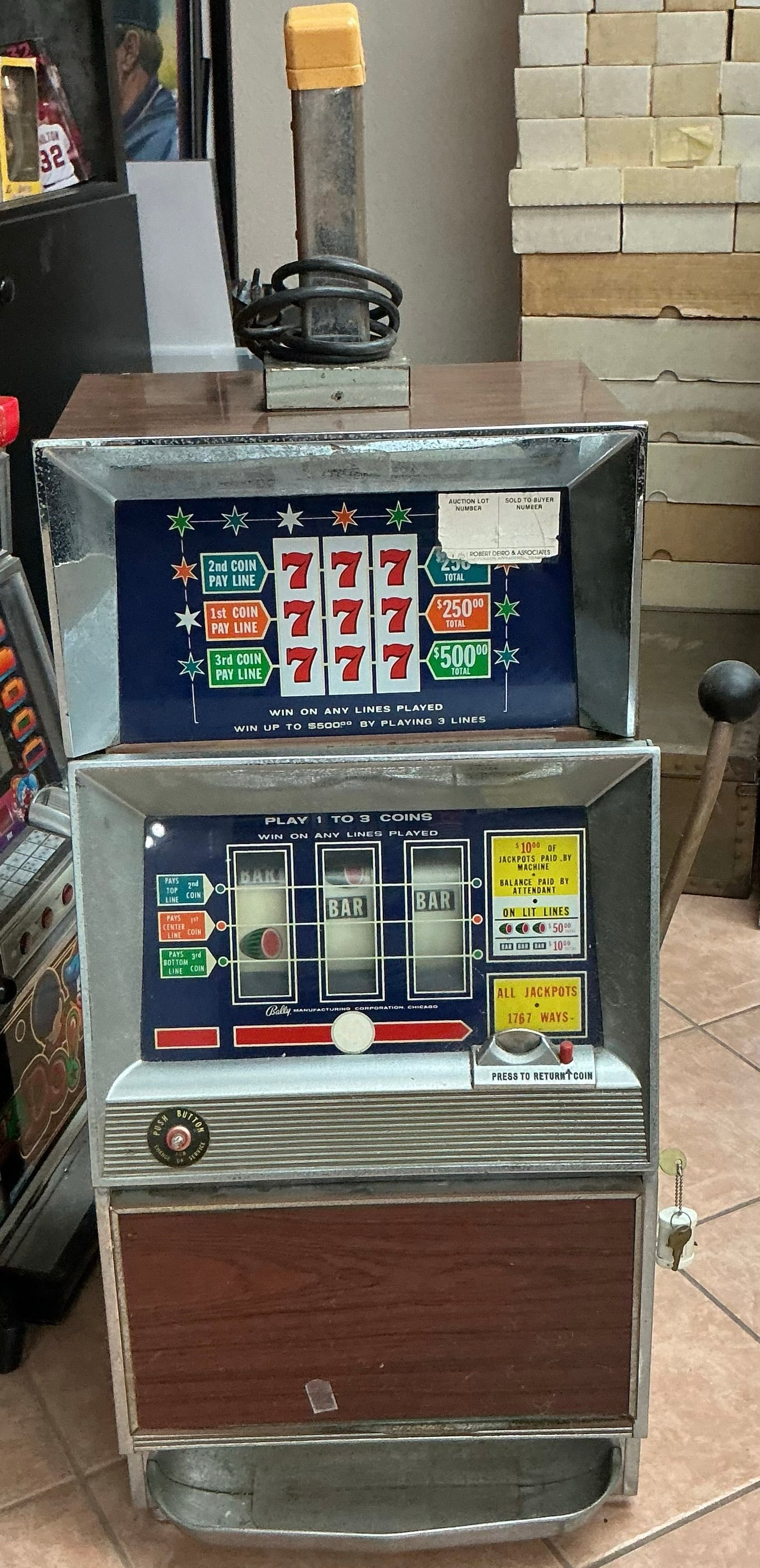 Vintage Bally 3-Reel Slot Machine; Triple 7 Theme, Chrome Cabinet (Untested) (1 of 5)