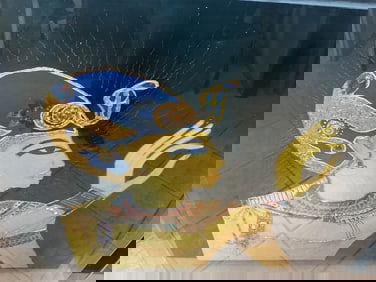 Egyptian Deity Relief Painting on Black Velvet By William Verdult