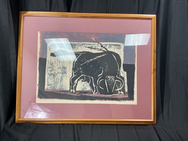 Vaquero Tercios (Spanish, 20th c.) “Bull Fight” Rare Artist’s Proof Color Lithograph