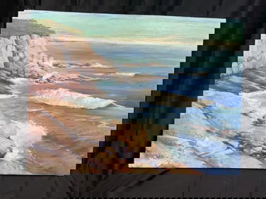 Signed by Kirk Miller Coastal Rock Landscape Painting