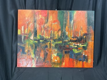 Abstract Harbor Scene Painting Crowded Harbor