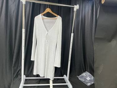 Saodimallsu Crochet Knit Mini Dress – White Lace-Pattern Long Sleeve (Size Large, New with Tags)