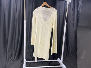 Saodimallsu Crochet Knit Mini Dress – Cream Lace-Pattern Long Sleeve (Size Medium, New with Tags)