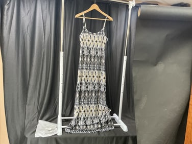 Black & Beige Ikat Print Maxi Dress, Size Large