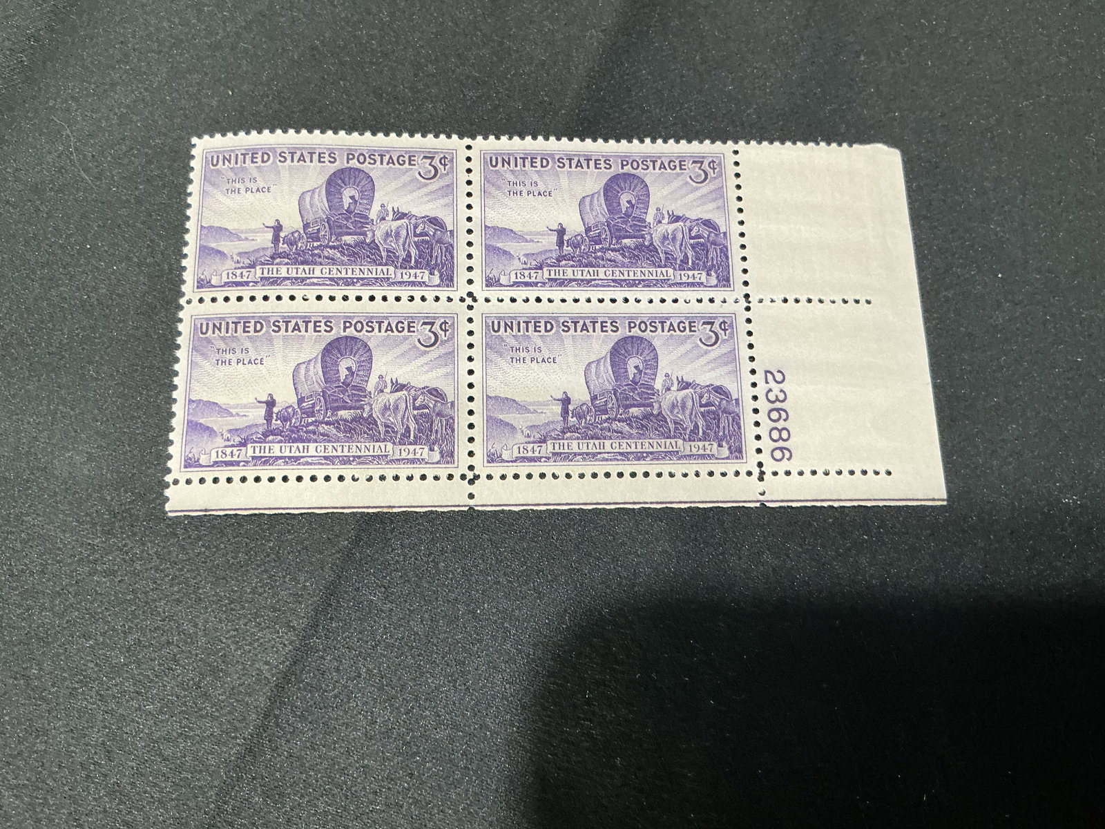 1947 U.S. Utah Centennial 3¢ Stamp Block (This Is The Place) (1 of 1)