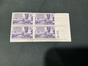 U.S. 3c California Gold Rush Centennial 1848-1948 plate block of 4