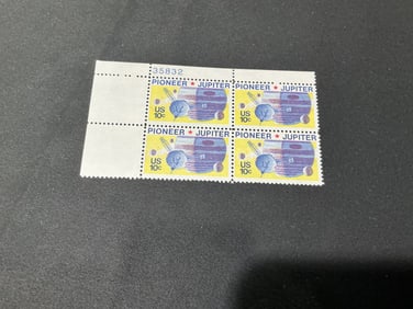 U.S. 10cPioneer Jupiter locomotive plate block of 4