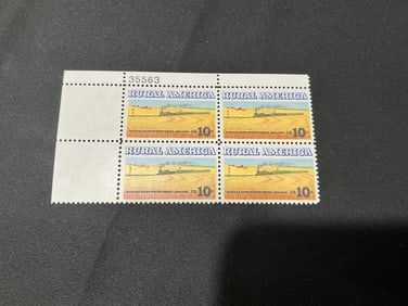 U.S. 10c Rural AmericaHard Winter Wheat Kansas plate block of 4