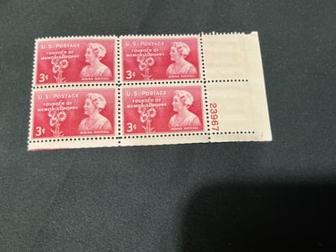 U.S. 3c Moina MichaelMemorial Poppy plate block of 4