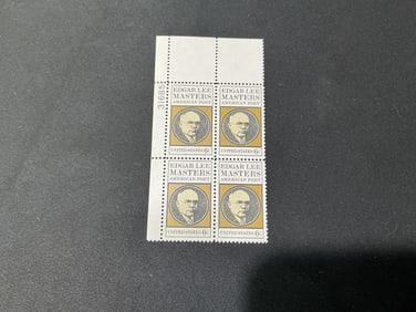 U.S. 6c Edgar Lee Masters commemorative plate block of 4