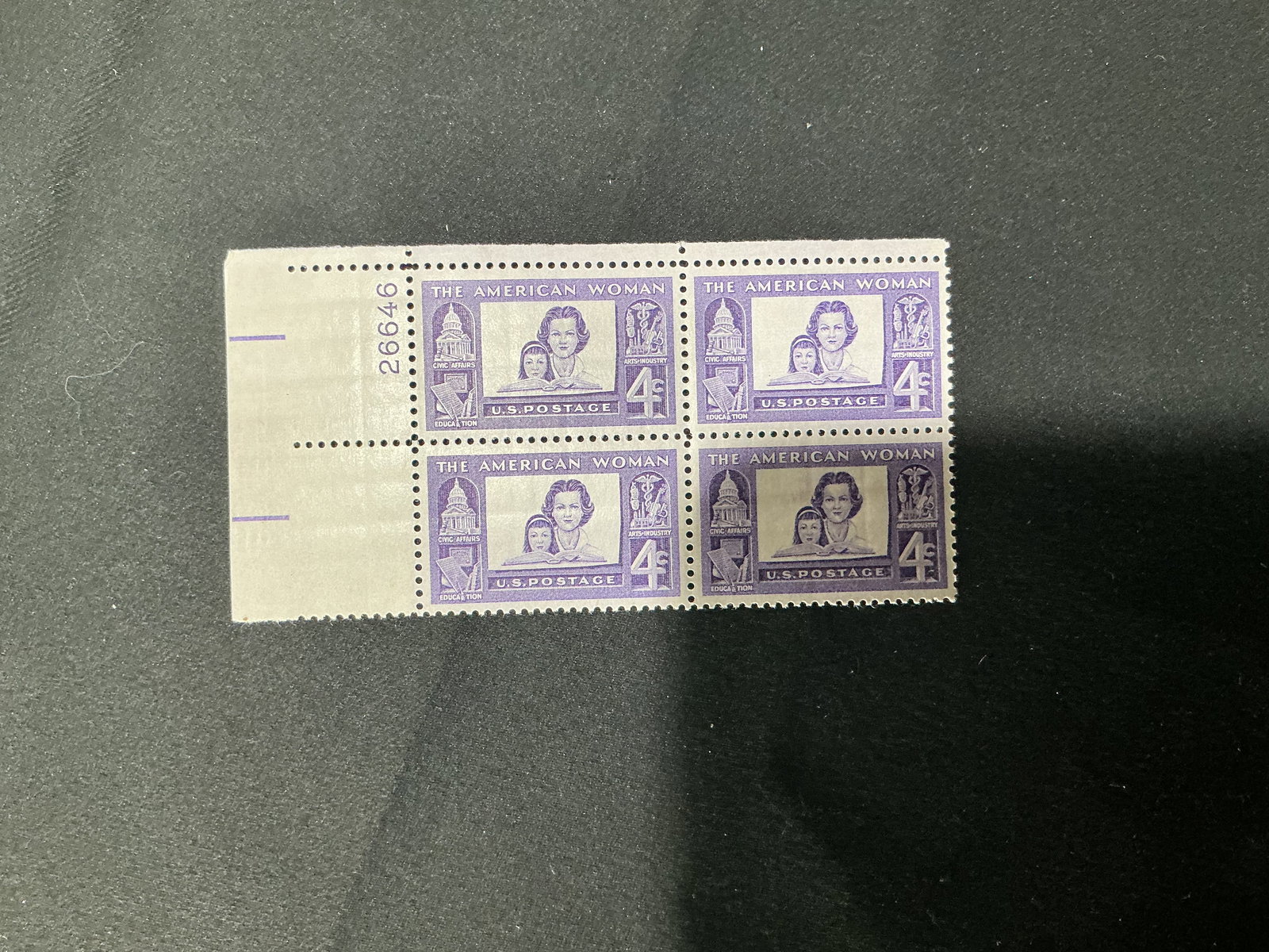 U.S. 4cThe American Woman plate block of 4 (plate no. 26646) (1 of 1)