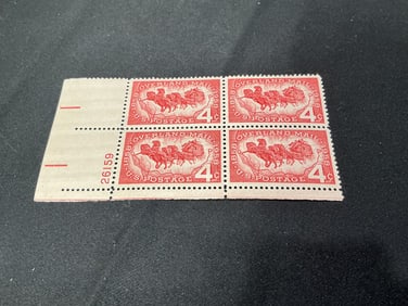 U.S. 4c Overland Mail 1858-1958 plate block of 4