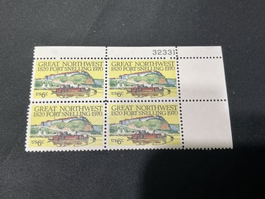U.S. 6c Great Northwest / Fort Snelling 1820-1970 plate block of 4