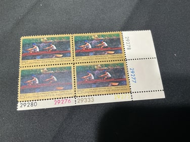 U.S. 5cThe Biglin Brothers Racing (Thomas Eakins) plate block of 4