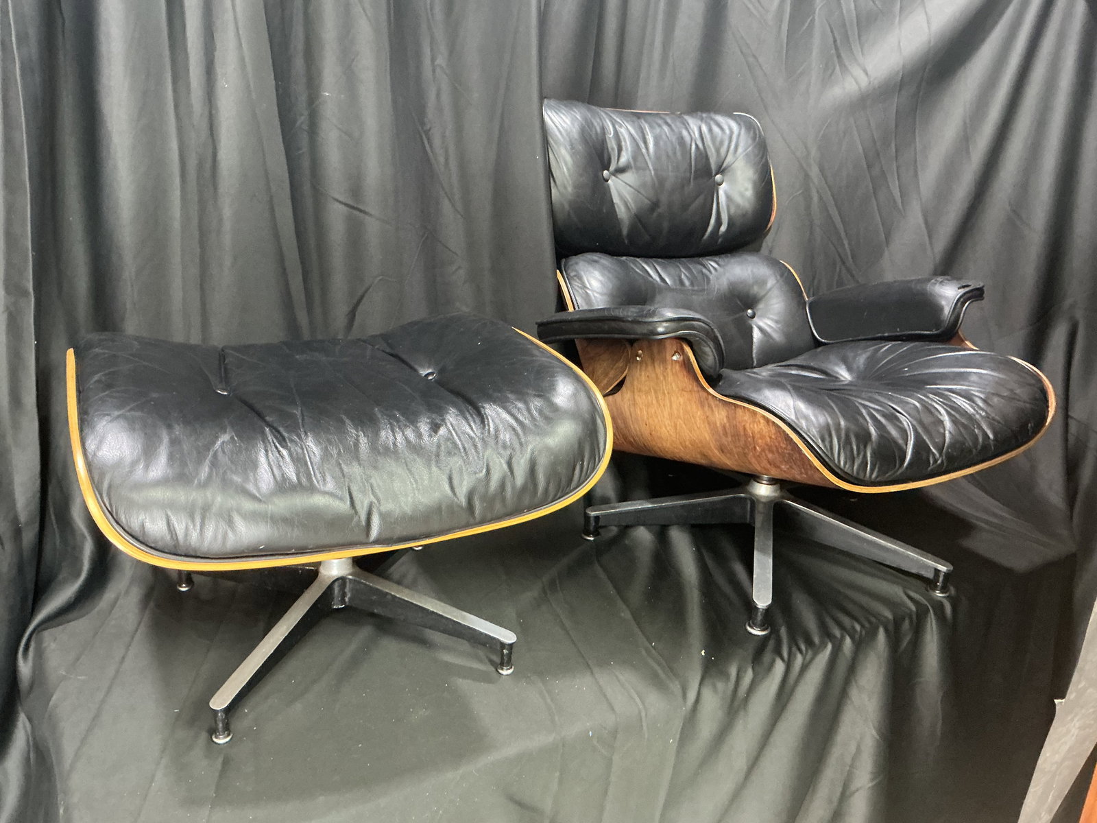 Genuine early Herman Miller Lounge Chair and Ottoman (Black Leather) (1 of 12)