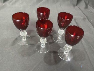 Five Ruby Red Wine Goblets
