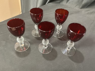 Five Ruby Red Wine Goblets