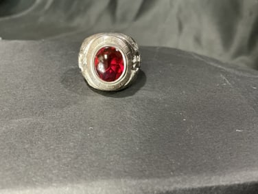 Sterling Silver Ring with Oval Red Stone